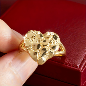 Anelli Vintage Hip Hop con Cuore in Argento Placcato Oro 14K, Gioielli Texturizzati alla Moda per Uso Quotidiano e Feste - Product Image 2