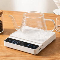 Balance à café numérique mini 2 kg 0,1 g en ABS écologique, portable, avec minuteur, modes café multiples, conversion d'unités, fonction tare et écran LCD