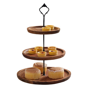 Double Layer Wooden Fruit Plate Three Tier <b>Snack</b> <b>Tray</b> Cake Stand For Living Room Serving <b>Trays</b> - Product Image 5