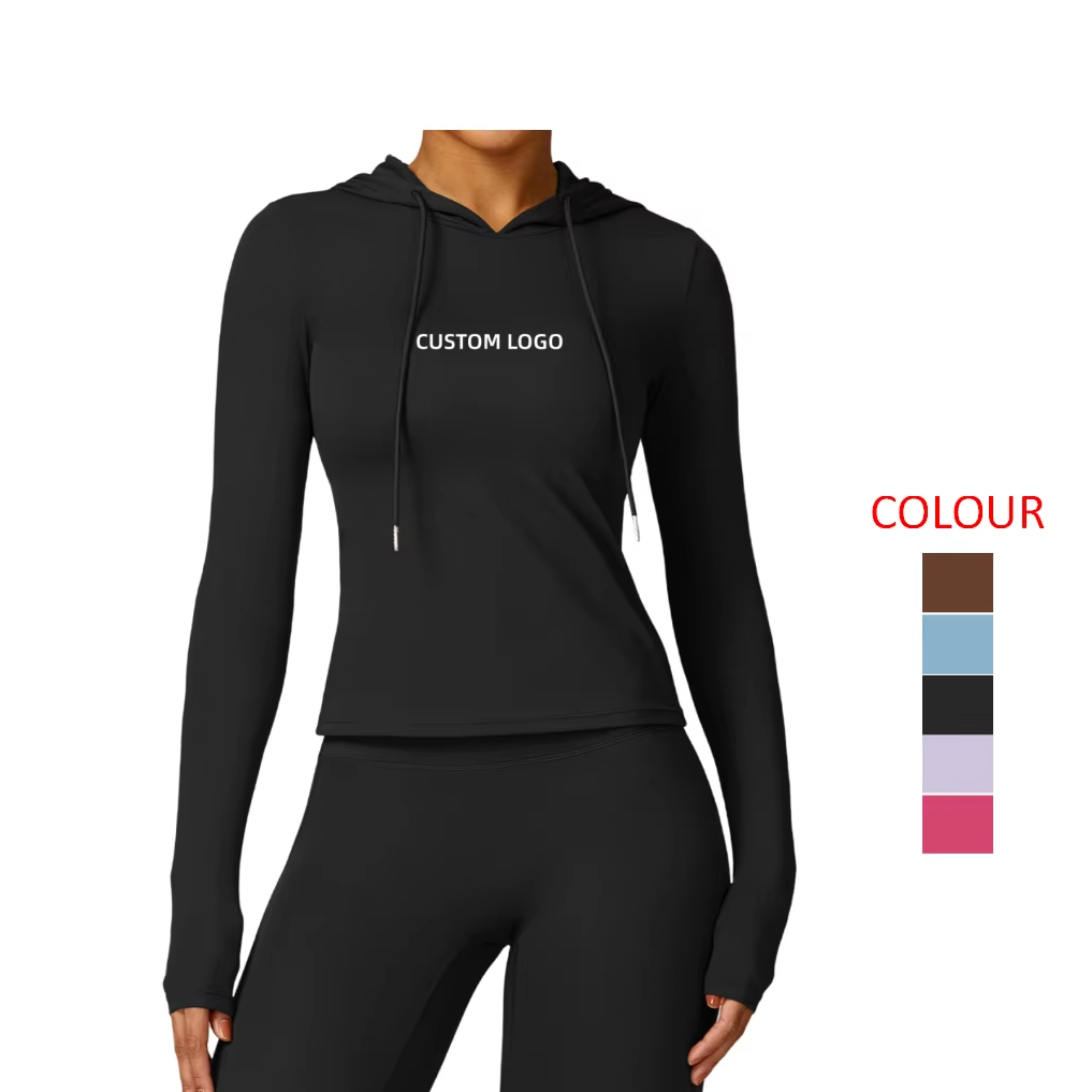 OEM Custom Logo Hooded Women's Yoga Long Sleeve Top Breathable Fitness Yoga Wear for Women Running Yoga Clothes Printed Pattern