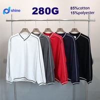 Sweatshirt Unisex V-Neck Grosir 85% Katun 15% Poliester Gaya Vintage Kampus Model Longgar Kasual