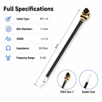 Kabel Pigtail Koaksial RF Generasi Pertama IPEX ke Ujung Solder RF1.13 Micro Coax 6cm untuk Modul WiFi Antena PCB