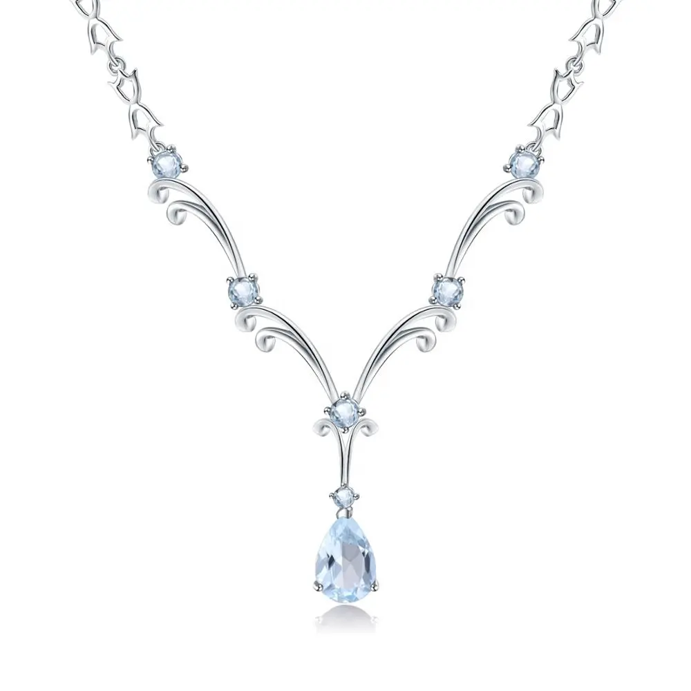 Abiding Kalung Liontin Langit Biru Alami Mewah Topaz 925 Sterling Silver Pernyataan Perhiasan untuk Wanita