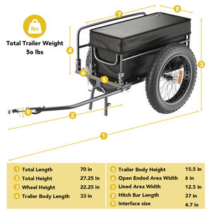 Hidoes Bicyclette remorque Cargo remorque Handcart avec accouplement haut timon pour remorque de transport de vélo boîte de Transport - Product Image 3