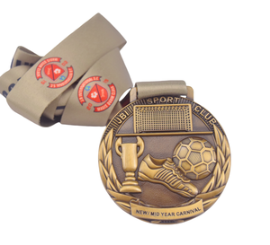 Médaille de football en or antique de <span class=keywords><strong>Malaisie</strong></span>, design en relief 3D avec poteau de but, trophée et chaussure de football pour les événements sportifs JBI - Product Image 1