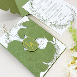 Invitations de mariage en <span class=keywords><strong>feuille</strong></span> découpée au laser vert olive et or, avec enveloppes, pochettes, couvertures, Sweet 16, 5x7, invitation - Product Image 2