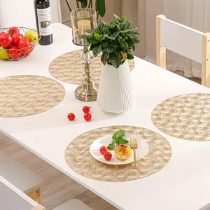 Wholesale Luxury Round Gold Metallic Sheet Vinyl Table Mat Kitchen Flower Placemat Pvc For Wedding Dining Decoration