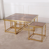 Table basse de style moderne au Design moderne pour hôtel, ensemble d'intérieur avec haut en verre ou en marbre blanc, en acier inoxydable
