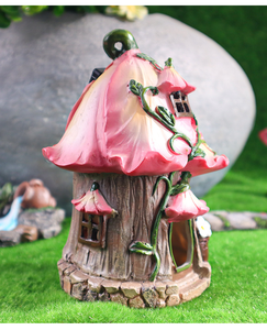 Décoration de jardin d'extérieur, ornements de pelouse, lumière solaire, résine écologique, maison de fée de jardin en bois rose peinte <span class=keywords><strong>à</strong></span> <span class=keywords><strong>la</strong></span> main, statue de décoration - Product Image 2