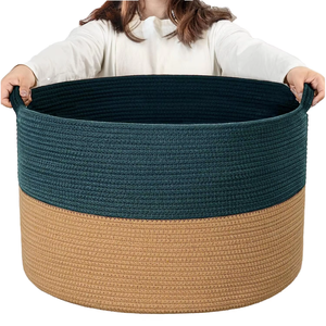 <span class=keywords><strong>Panier</strong></span> en tissu tissé pour chambre d'enfant en coton gris avec <span class=keywords><strong>pompon</strong></span> XXXL pour le salon Rangement des jouets pour chiens - Product Image 1