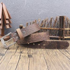 Sabuk Kulit Sapi Full Grain Pria, Tali Kulit Kasar Bertekstur Retak Vintage, Sabuk Pinggang Logam Persegi Matte - Product Image 6