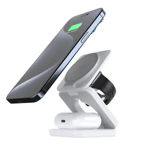 3 In 1 Foldable For Iphone Series Airpods And Iwatch Charger With Adjustable Wireless Magnetic Charging Wireless Charger Stand