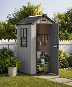 <span class=keywords><strong>Abri</strong></span> <span class=keywords><strong>de</strong></span> <span class=keywords><strong>jardin</strong></span> moderne en résine avec toit à pignon <span class=keywords><strong>de</strong></span> 1,2 m, <span class=keywords><strong>4x4</strong></span>, à double paroi, renforcé en acier, compatible solaire, étanche, résistant aux UV, sans entretien - Product Image 2