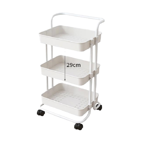 Chariot <span class=keywords><strong>utilitaire</strong></span> à <span class=keywords><strong>3</strong></span> niveaux, étagère de rangement, paniers en plastique, tubes métalliques, installation facile, cuisine/salle de bain/salon, acier au carbone, poudre - Product Image 1