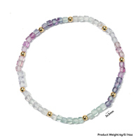 Bracelet en acier inoxydable plaqué or véritable 18 carats avec perles en pierre naturelle, perles carrées facettées 3*3 mm, cristal coloré, tourmaline arc-en-ciel