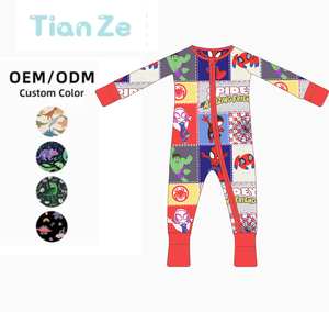 Toptan hazır gemi bambu örme bebek pijama sonbahar gizem kutuları rastgele baskılar ve fermuarlar ile - Product Image 1