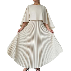 Abito Estivo Casual a Tinta Unita con Maniche a Pipistrello, Orlo Arricciato, Vita Naturale, Tessuto Plissettato, Taglie Forti da Donna - Product Image 4