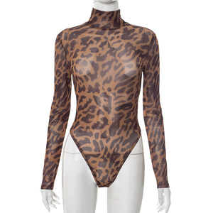 Zweiteiliges Damen-Set mit Langärmeligem, Sexy Mesh-Top mit Leopardenmuster und Skinny Leggings - Product Image 2