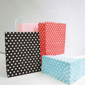 Bolsas de Compras KUAIMA de Papel Kraft Blanco con Asas Retorcidas Recicladas, con Puntos Negros, Rojos, Rosas y Azules, 22*11*27cm, para Regalos - Product Image 1