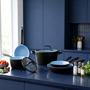 Blue Striped FT-602 Non-Stick Cookware Set 12 Piece Kitchen Stovetop Compatible - Product Image 1