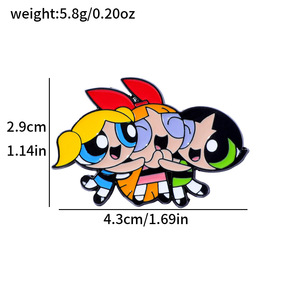 Creativo carino cartone animato Powerpuff ragazze personalizzato in metallo oro distintivo in lega di disegno inciso per perfetto zaino quotidiano - Product Image 4