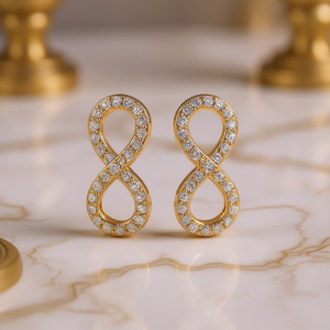 Orecchini Infinity E4748 con Diamanti Dorati, Taglio Brillante Rotondo, Colore G Naturale, Placcati in Oro, Lussuosi per Uso Quotidiano Femminile - Product Image 2