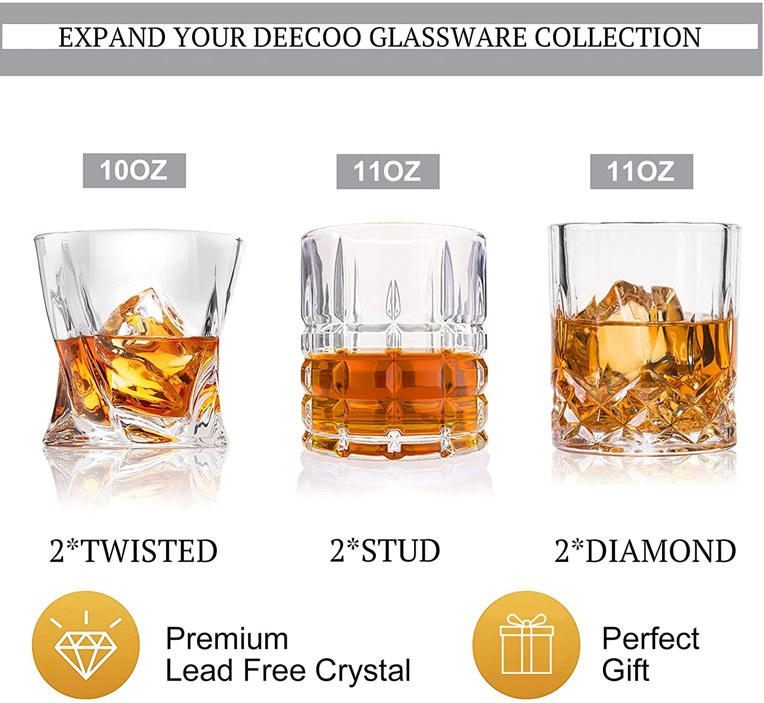 Whiskey Premium 10, 11 OZ Glasses Set of 6 /Old Fashioned Whiskey Glasses Style Glassware for glasses