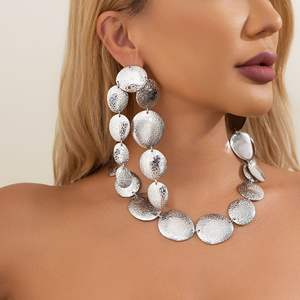 Jachon элегантное геометрическое овальное ожерелье золотого тона металлические серьги с бахромой модный длинный комплект украшений для офиса и вечеринки - Product Image 2