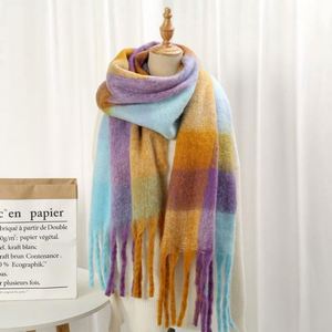 Bufanda Larga de Mohair a Rayas Gruesa de Invierno al por Mayor con Borlas, Chales de Lujo de Invierno para Mujer - Product Image 2