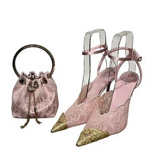 Escarpins élégants noirs en dentelle à talons fins et bout <span class=keywords><strong>pointu</strong></span> avec bride cheville et embout métallique pour femme, collection Printemps-Été, en EVA, pour fêtes et mariages - Product Image 5