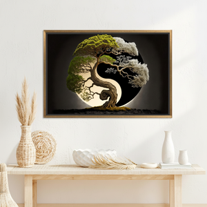 Elegant Yin Yang Tree <b>Canvas</b> Print: Japanese-Inspired Home Decor Art,GOLD <b>FRAMED</b> <b>CANVAS</b> - Product Image 3