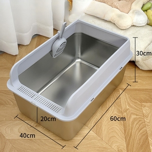 Fábrica Atacado Aço Inoxidável Cat Litter Box Splash Proof Lid Free Shovel Set Easy Clean Novo Produto Grande Espaço Cat WC - Product Image 5