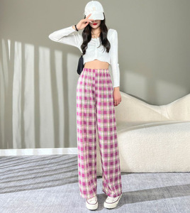 <span class=keywords><strong>Pantalon</strong></span> décontracté à carreaux pour femmes Printemps Drapé Baggy Slim <span class=keywords><strong>Pantalon</strong></span> de pyjama Taille haute <span class=keywords><strong>Pantalon</strong></span> à carreaux à jambe droite - Product Image 4