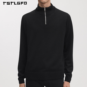 Pull en cachemire 100% respirant de luxe pour homme, personnalisé, écologique, col montant 1/4 zip, demi-zip frontal, logo tricoté - Product Image 2