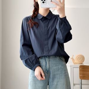 Camisa <span class=keywords><strong>de</strong></span> Manga Larga con Cuello Peter <span class=keywords><strong>Pan</strong></span> <span class=keywords><strong>de</strong></span> Algodón Lavado <span class=keywords><strong>de</strong></span> Primavera - Top Elegante Casual Artístico - Product Image 2