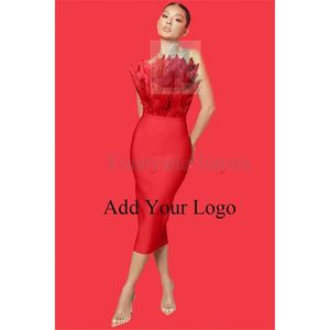 Fourrure haut de gamme tempérament <span class=keywords><strong>robe</strong></span> de pansement pour les femmes 2023 nouvelle <span class=keywords><strong>robe</strong></span> à la mode <span class=keywords><strong>mi</strong></span>-<span class=keywords><strong>longue</strong></span> avec autruche sans bretelles - Product Image 1