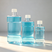 Bouteille carrée en PET transparent avec bouchon à vis plat blanc, conteneur transparent pour rince-bouche et emballage de liquides de soins bucco-dentaires