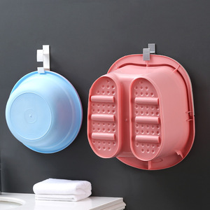 <b>Wall</b> Mounted Dish Bowl Holder Stainless Steel No Drill Kitchen Storage Rack Round Adhesive <b>Hook</b> White And Gray - Product Image 2