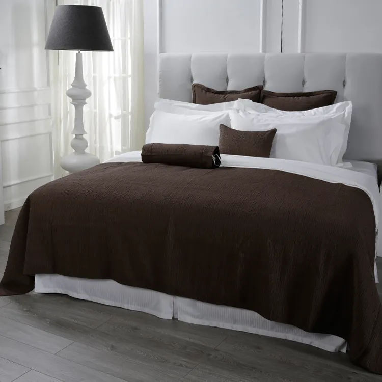 300TC katun poliester Hotel Set tempat tidur satin putih selimut penutup seprai datar sarung bantal