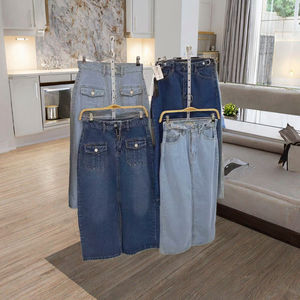 प्रेमी की महिला आकस्मिक शैली ठोस डेनिम पोशाक लंबे बहु-जेब काम मिडी स्कर्ट पेंसिल कमर-गर्मियों के लिए बुना हुआ - Product Image 3