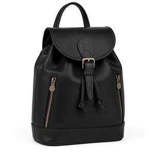 Stylish Compact <b>Leather</b> <b>Backpack</b> For Women Classic Drawstring Design with Front Buckle - Product Image 1
