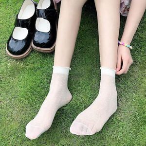 Chaussettes transparentes à pois pour femmes, en coton respirant, mi-mollet, style dentelle, princesse Lolita, chaussettes décontractées - Product Image 1