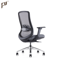Chaise de bureau ergonomique moderne en maille, pivotante, avec support lombaire, dossier moyen, réglable, pour personnel exécutif, gris