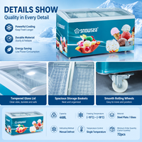 Congélateur commercial de présentation en gros pour fabricants, 468L, vitrine à glace en verre incurvé