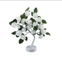 Lampe LED Arbre de Rose Artificiel à Base en Plastique Détachable, Lumières Blanches Chaudes, Interrupteur USB, Veilleuse, Meilleure Vente Transfrontalière
