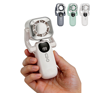 Ventilador de Mano Plegable y Giratorio con Clip Resistente, Batería Recargable de 4000 mAh y Pantalla Digital Clara para Exteriores - Product Image 1