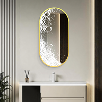Miroir de salle de bain LED avec cadre doré et capteur sans contact, motif ondulé imprimé UV personnalisé