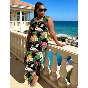 Vestido Maxi de Verano para Mujer, Talla Grande, Sin Mangas, Cuello en V, Holgado, de Gasa, con Estampado Floral de Flamencos, Vestido de Playa con Bolsillos - Product Image 5