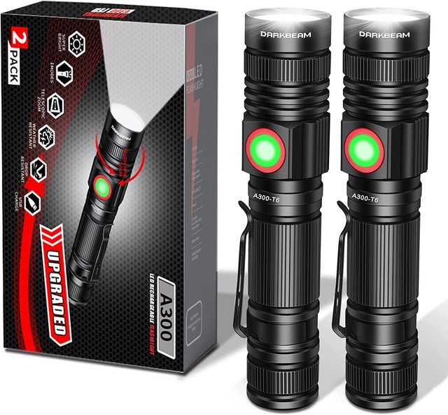 Small Ultra Bright Zoomable Torch Light for Camping Emergency Flashlight with Clip Buckle 2 Pack Rechargeable Flashlight