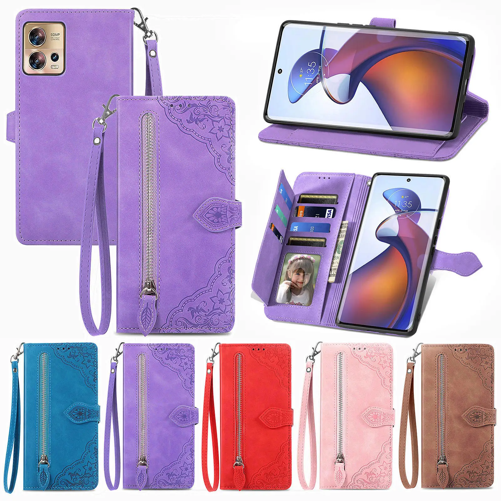 Casing ponsel wanita sampul belakang kulit flip mewah untuk motorola edge 40 20 30 ultra moto g73 g9 plus e22s e20 g32